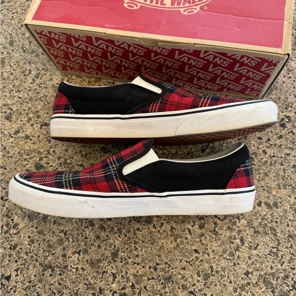 Vans Slip-On Plaid Red & Black Skate Shoes - Picture 4 of 5